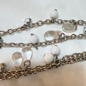 Women's Silver Chain Necklace with White Beads and Clear Crystal Drops